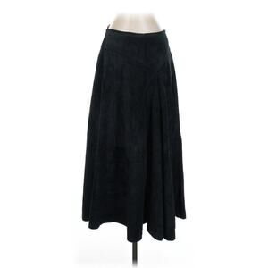 Valerie Stevens - Vintage Black Leather Suede Long Midi A Line Skirt Western M